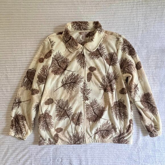 Size Large (12-14) White Stag Beige & Brown Full Zip Fleece - Picture 1 of 7